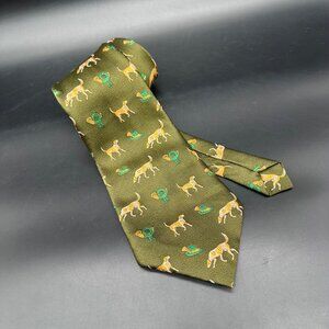 Vintage Necktie Green Hunting Dog Tie Hats Horns Hiro Germany Polyester Retro